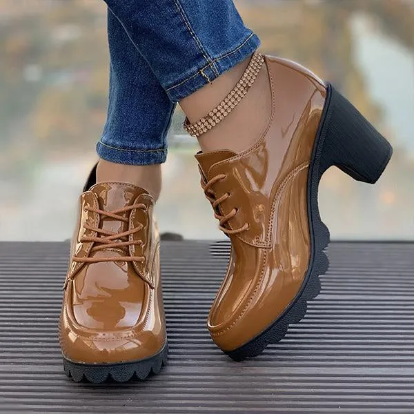Women's Retro Lace-Up Block Heel Derby Shoes 16100641S