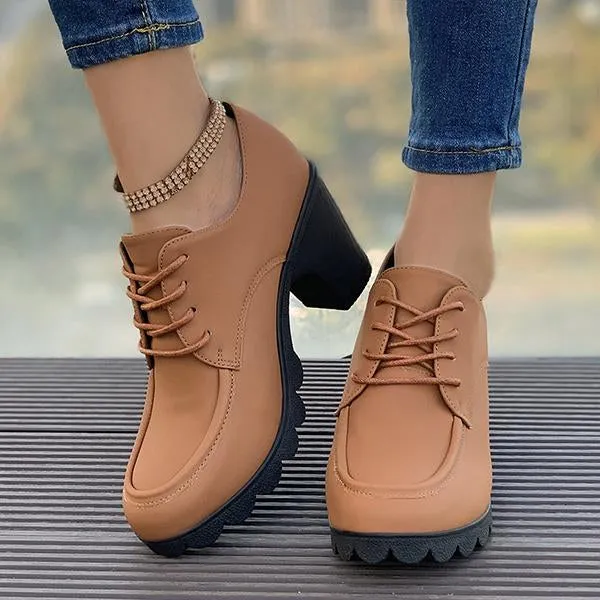 Women's Retro Lace-Up Block Heel Derby Shoes 16100641S