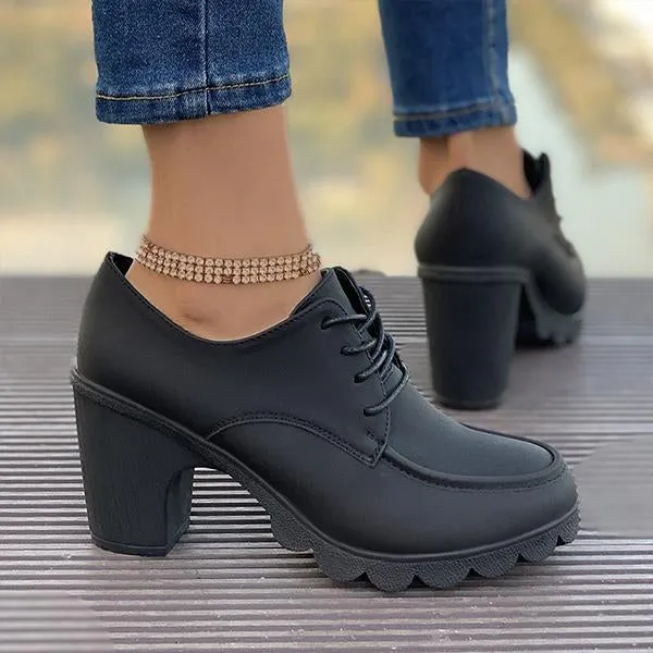 Women's Retro Lace-Up Block Heel Derby Shoes 16100641S