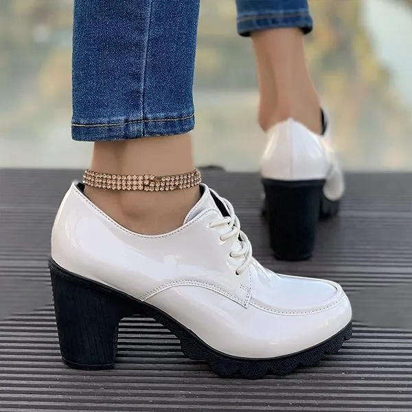 Women's Retro Lace-Up Block Heel Derby Shoes 16100641S