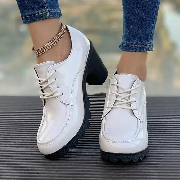 Women's Retro Lace-Up Block Heel Derby Shoes 16100641S
