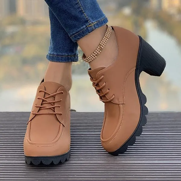 Women's Retro Lace-Up Block Heel Derby Shoes 16100641S