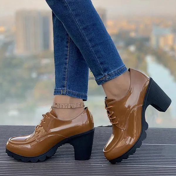 Women's Retro Lace-Up Block Heel Derby Shoes 16100641S