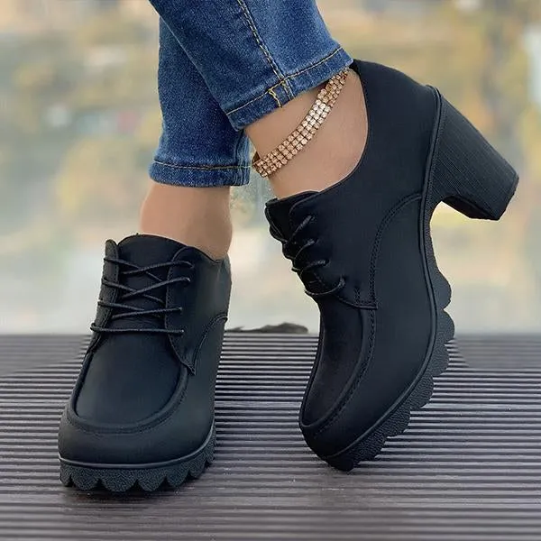 Women's Retro Lace-Up Block Heel Derby Shoes 16100641S