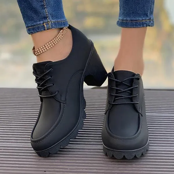 Women's Retro Lace-Up Block Heel Derby Shoes 16100641S