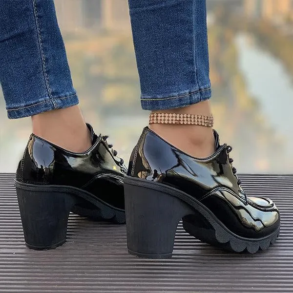 Women's Retro Lace-Up Block Heel Derby Shoes 16100641S