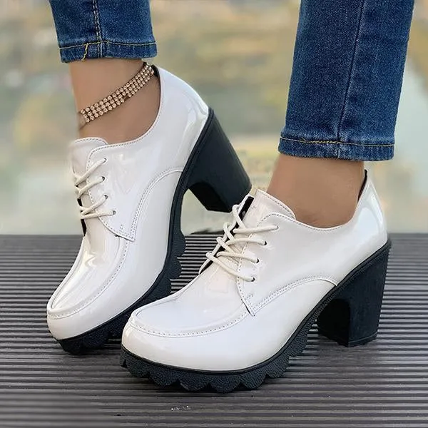Women's Retro Lace-Up Block Heel Derby Shoes 16100641S