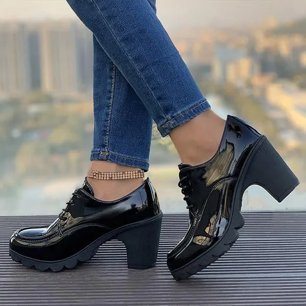 Women's Retro Lace-Up Block Heel Derby Shoes 16100641S