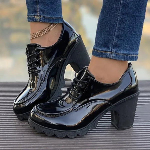 Women's Retro Lace-Up Block Heel Derby Shoes 16100641S