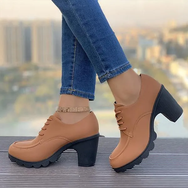 Women's Retro Lace-Up Block Heel Derby Shoes 16100641S